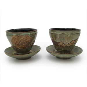 Pair of Tea Cup and Saucers - Leaves Design