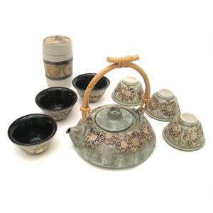 Tea Set with 1 Tea Pot, 6 Cups and 1 Tea Caddy - Flower Design