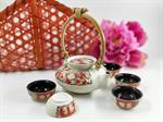 Tea Set with 1 Tea Pot and 5 Cups - Leaves Design