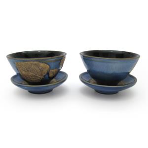 Pair of Tea Cups and Saucers - Leaves Design
