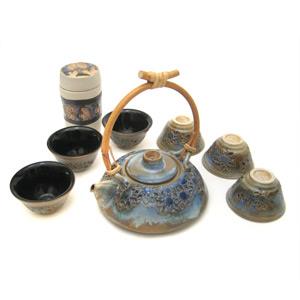 Tea Set with 1 Tea Pot, 6 Cups and 1 Tea Caddy - Flower Design
