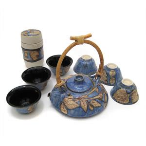 Tea Set with 1 Tea Pot, 6 Cups and 1 Tea Caddy - Leaves Design