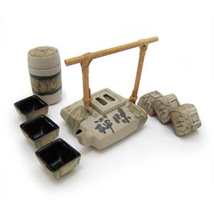 Tea Set with 1 Tea Pot, 6 Cups and 1 Tea Caddy - Chinese Character Design