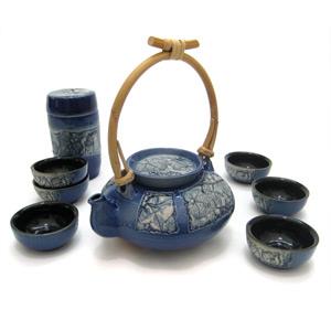 Tea Set with 1 Tea Pot, 6 Cups and 1 Tea Caddy - Leaves Design