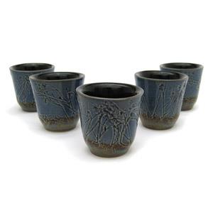 Set of 5 Sake Cups - Twigs Design