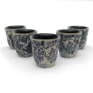 Set of 5 Sake Cups - Leaves Design