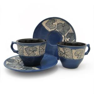Pair of Coffee/ Tea Cup and Saucer - Leaves Design