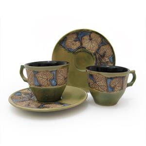 Pair of Coffee/ Tea Cup and Saucer - Leaves Design