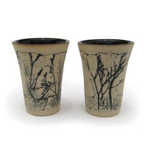 Set of 2 Tumblers or Japanese Beer Mugs - Twigs Design