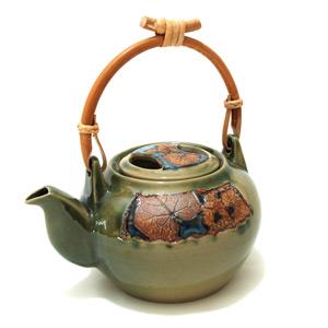 Coffee/ Tea Pot with Cane Handle - Leaves Design